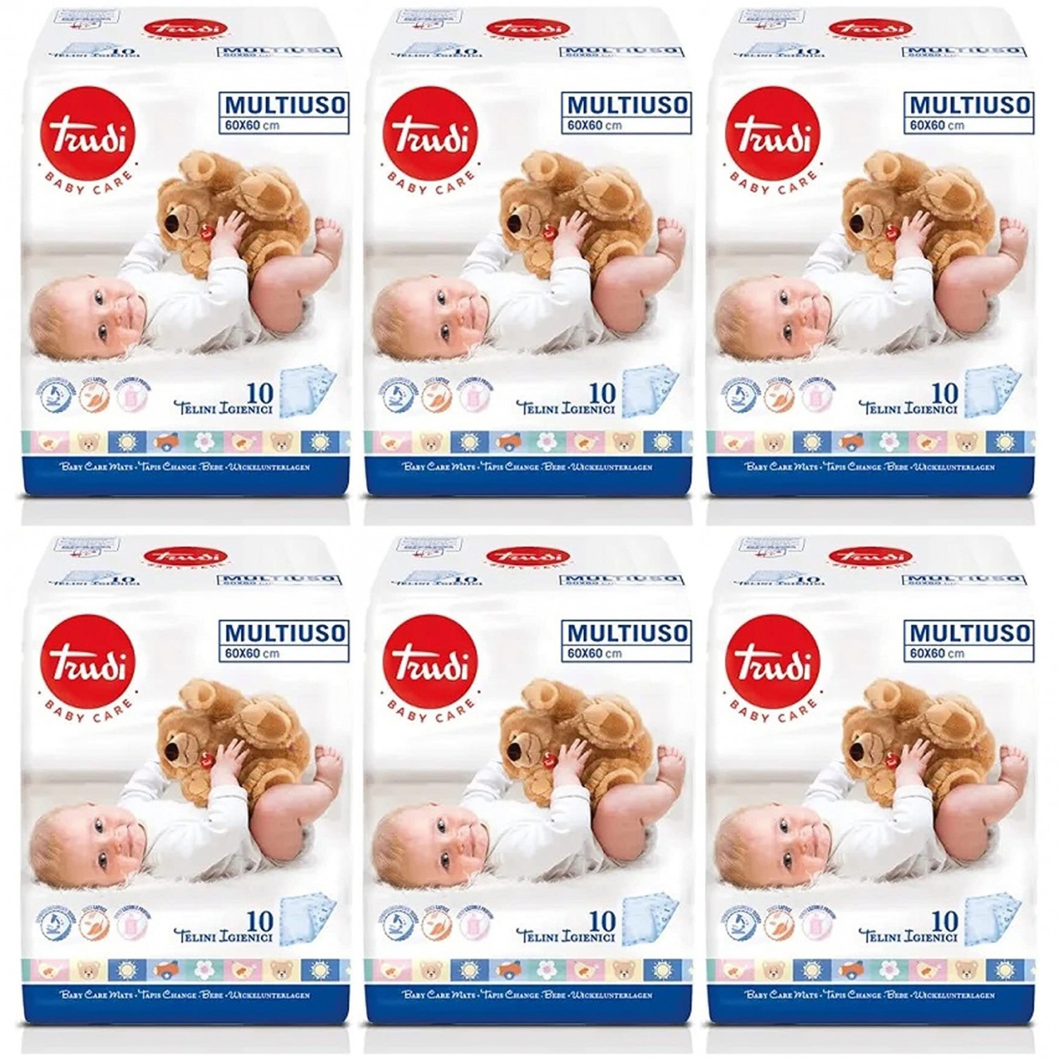 Kit Telini Igienici Multiuso Trudi 60 x 60 cm 6 Pacchi da 10 pz Kit Telini Igienici Multiuso Trudi 60 x 60 cm 6 Pacchi da 10 pz von Trudi