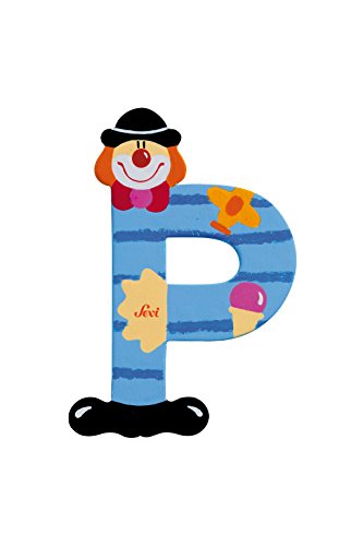 SEVI 81752 Holzbuchstabe P Clown ca. 10 cm, Türbuchstaben für Kinderzimmer, ABC Lernspielzeug aus Holz, pädagogisches Spielzeug für Kinder ab 3 Jahren, Buchstabe Clowns Sortiert, Blau von Trudi