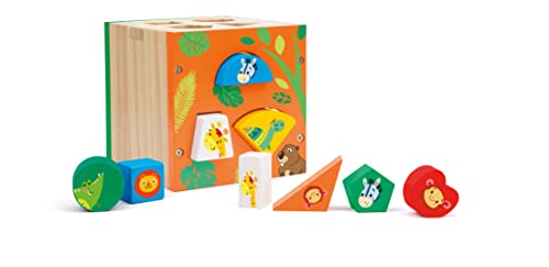 Sevi 88054 Wood Eco Smart Holz Sortierspiel 15-teilig, Nachhaltiger Motorik-Würfel zum Farben, Formen und Tiere Lernen, Hochwertiges Steckspielzeug für Kinder ab 12 Monate, ca. 15 x 15 x 15 cm, Bunt von Trudi