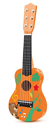Sevi 88065 Wood Eco Smart Holz Kindergitarre, kleine Klassik-Gitarre mit 6 Saiten im bunten Design, Nachhaltiges Musikinstrument für Kinder ab 36 Monate, Holzgitarre ca. 54 x 20 x 8 cm, Orange von Trudi