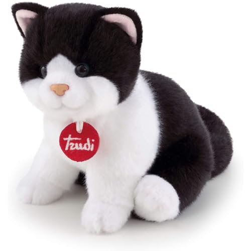 trudi 21040 Klassik Plüschkatze Brad ca. 19 cm, Größe S, hochwertiges Stofftier mit weichen Materialien und realistischen Details, waschbar, Kuscheltier für Kinder, Schwarz/Weiß von Trudi