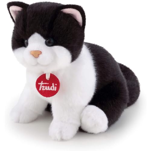 Trudi Gatto Brad Bianco e Nero Gatto Peluche gioco, Regalo di Natale e Compleanno, riproduzione realistica | 16x19x22cm Taglia S | Classici Gatti Peluche | Modello 21040 von Trudi