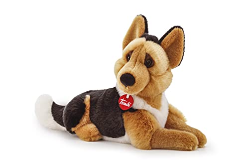 trudi 22324 Klassik Plüschtier Schäferhund Rusty ca. 35 cm lang, Größe M, hochwertiges Stofftier mit weichen Materialien und realistischen Details, waschbar, Kuscheltier für Kinder, Braun/Schwarz von Trudi