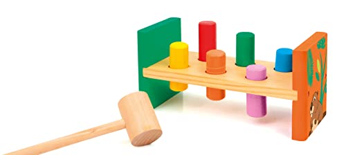 SEVI 88051 Wood Eco Smart Holz Klopfbank, Farbenfrohes Hammerspiel, Nachhaltiges Motorik-Spielzeug für Kleinkinder, Hochwertige Hammerbank Biber, für Kinder ab 12 Monate, ca. 22 x 10 x 11 cm von Trudi