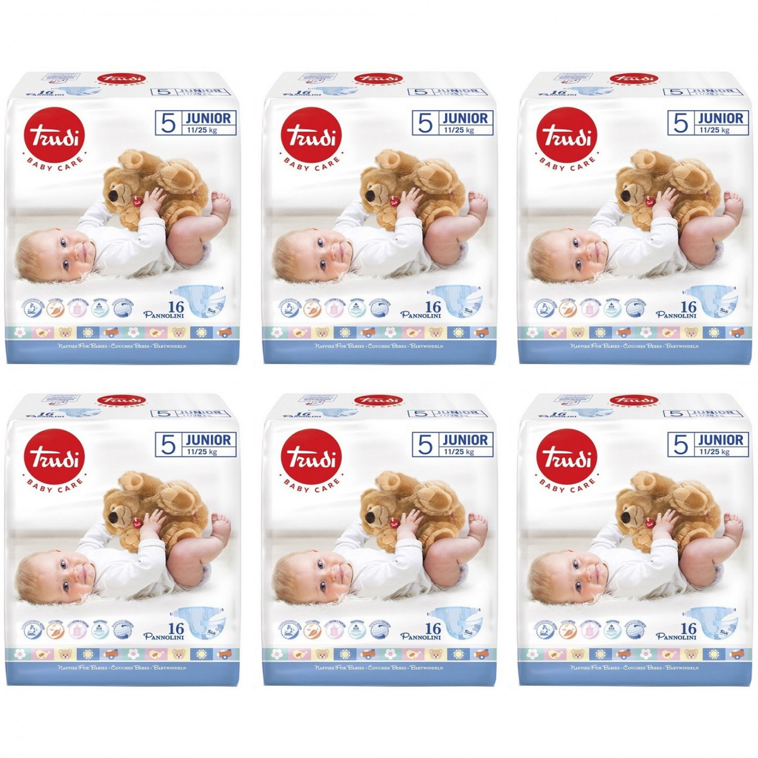 Trudi Dry Fit Windelset 11-25 kg Größe 5 Junior 6 Packungen à 16 Stück Trudi Dry Fit Windelset 11-25 kg Größe 5 Junior 6 Packungen à 16 Stück von Trudi