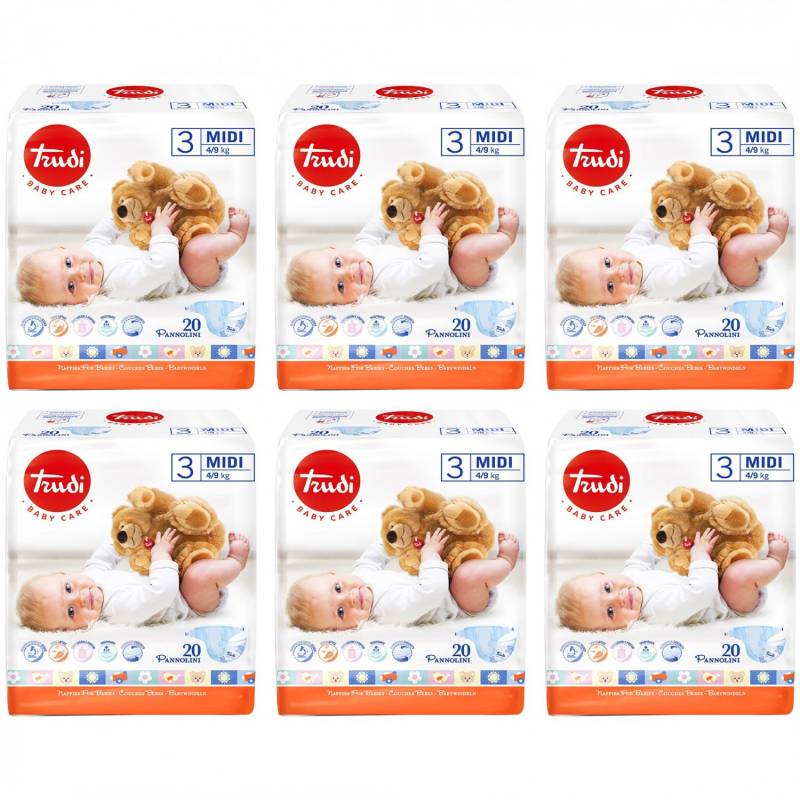 Trudi Dry Fit Windelset 4-9 kg Größe 3 Midi 6 Packungen à 20 Stück von Trudi