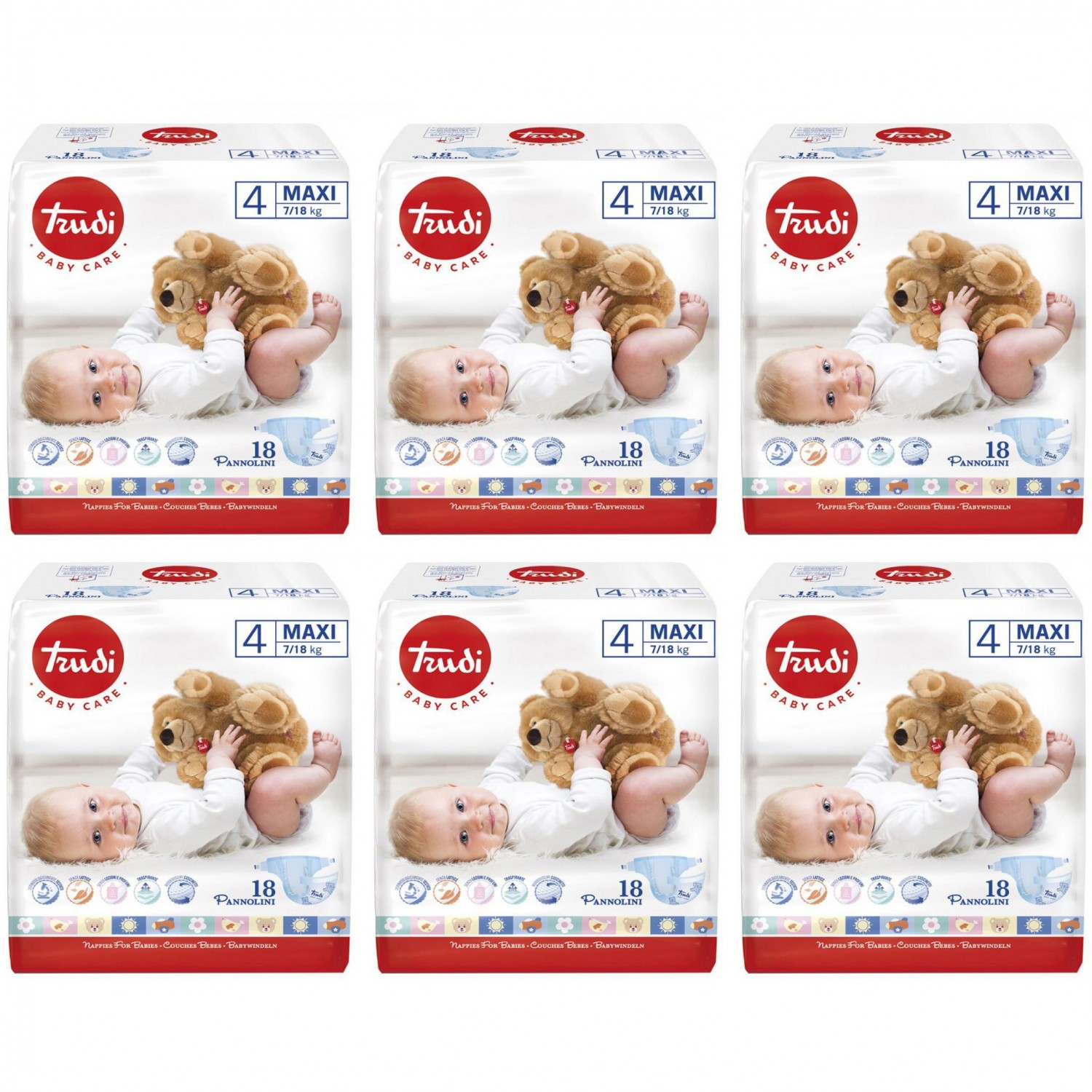 Trudi Dry Fit Windelset 7-18 kg Größe 4 Maxi 6 Packungen à 18 Stück Trudi Dry Fit Windelset 7-18 kg Größe 4 Maxi 6 Packungen à 18 Stück von Trudi
