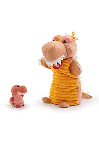 Trudi Puppets TUDG4000 Handpuppe Dinosaurier mit Baby ca. 25cm (Größe S), Stofftier aus hochwertigen Materialien, liebevolle Details, sehr flauschig, waschbar, Kuscheltier und Puppe für Kinder, Orange von Trudi