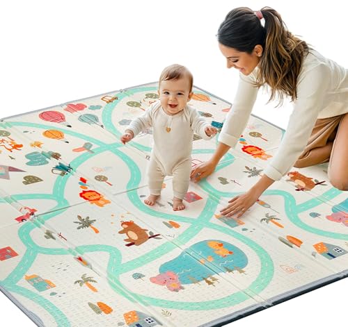 Truevaste 2 STK. Krabbelmatte Baby 180x200x1cm, Faltbare Spielmatte Kinder Krabbeldecken Doppelseitigem Wasserfeste rutschfest, Kindermatte mit Tragetasche, Babymatte für Kinderzimmer & Wohnzimmer von Truevaste