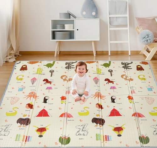 Truevaste Krabbelmatte Baby 180x200cm, Faltbare Spielmatte Kinder Doppelseitigem, Wasserfeste rutschfest Play Mat, Tragbar Bodenmatte mit Tragetasche, Teppich für Kinder- & Wohnbereich (Spurmuster) von Truevaste