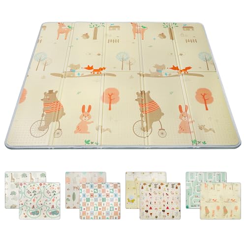 Truevaste Krabbelmatte Baby 180x200x1.5cm, Faltbare Spielmatte Kinder Doppelseitigem, Wasserfeste rutschfest Play Mat Tragbar Bodenmatte mit Tragetasche Teppich für Kinder- & Wohnbereich, Tierdrucke von Truevaste