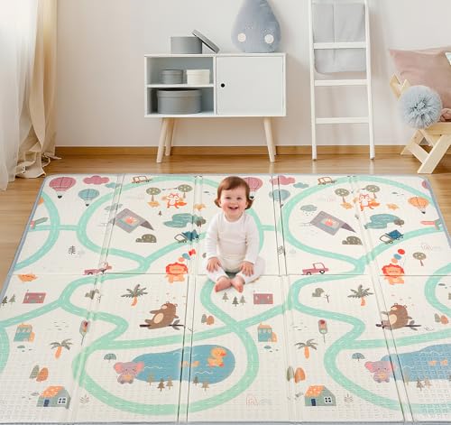 Truevaste Krabbelmatte Baby 180x200x1cm, Faltbare Spielmatte Kinder Krabbeldecken Doppelseitigem Wasserfeste rutschfest, Tragbar Kindermatte mit Tragetasche, Babymatte für Kinderzimmer & Wohnzimmer von Truevaste