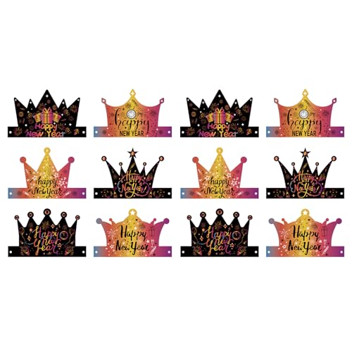 Trufolxiaz 12pcs Frohes Neujahrspartyhut Neujahrs Party Dekoration Verstellbarer Papierhut Für Erwachsene Kinder Neujahrsfeier Dekoration von Trufolxiaz