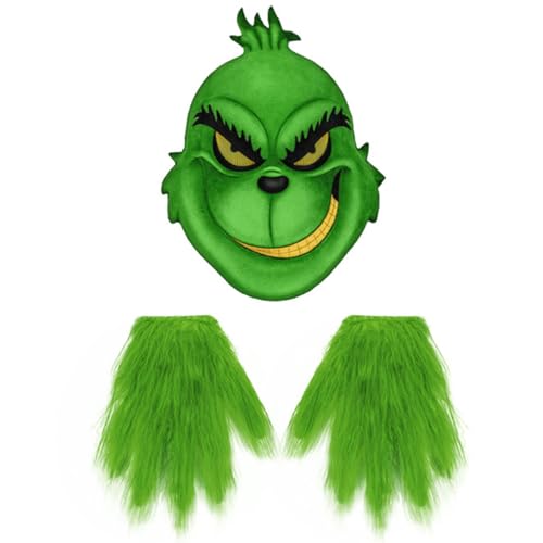 TrukD Grün Monster Maske The Grinch Maske Kostüm mit grünem Weihnachten Cosplay Party Halloween-Cosplay-Kostüm-Zubehör von TrukD