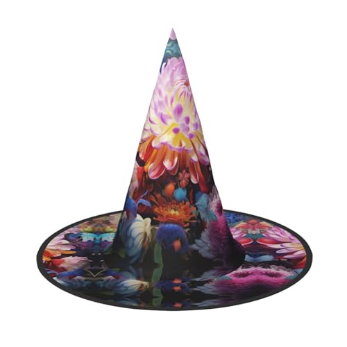 Trukd Gruselhut, Halloween-Hexe, Blumen und bunte Bälle, Hut für festliche Kopfbedeckung, Cosplay-Party, schwarz von Trukd