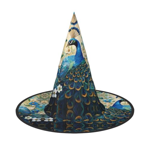 Trukd Gruselhut, Halloween-Hexe, blauer Pfau, stehend unter Blumen, Hut für festliche Kopfbedeckung, Cosplay-Party, schwarz von Trukd