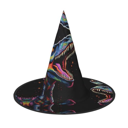 Trukd Gruselhut, Halloween-Hexe, neonfarbener Tyrannosaurus-Rex-Hut für festliche Kopfbedeckungen, Cosplay-Partys, Schwarz von Trukd