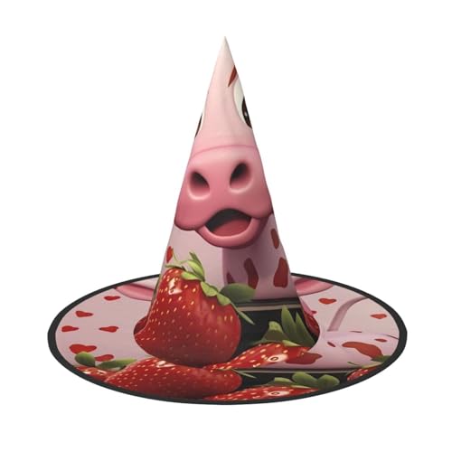 Trukd Gruselhut, Halloween-Hexe, rosa Kuh mit Erdbeeren, Hut für festliche Kopfbedeckung, Cosplay-Party, schwarz von Trukd