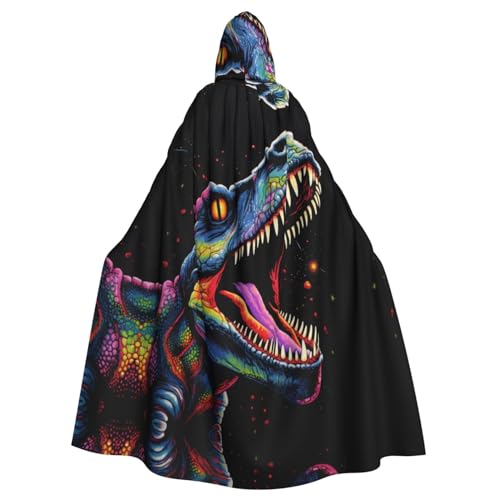 Trukd Umhang mit Kapuze und Motiv eines Pferdes für Halloween, Weihnachten, Sensenmann, Vampir-Hexe, 147,3 cm, Schwarz, Neon Tyrannosaurus Rex, One size von Trukd