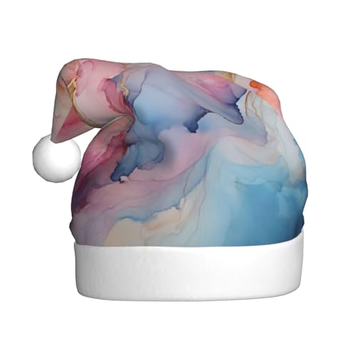 Trukd Weihnachtsmütze, blau und rosa marmorierte Weihnachtsmütze für Erwachsene, Unisex, Samt, Pelz, Weihnachtsmütze für Neujahr, festliche Party von Trukd