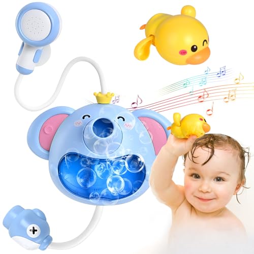 Trulloyoo Kinder Badewannenspielzeug Badespielzeug Baby ab 1 2 3 4 5 6 Jahre Elefantendusche mit Seifenblasenmaschine Musik Duschbrause Ente Wasserspielzeug Kinder Badespaß Geschenk Mädchen Junge von Trulloyoo