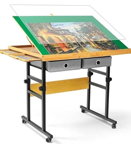 1500-teiliges Puzzle-Tischset mit Beinen, 90 x 67 cm, verstellbares Puzzle-Brett für Erwachsene, 3 Neigungswinkel, Multifunktional mit 4+2 Schubladen und Schutzhülle von Truwheelz