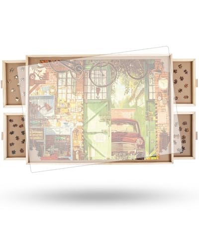 2000-teiliges Puzzle-Drehbrett mit Schubladen und Abdeckung, 102" x72.4cm Tragbarer Holzpuzzletisch für Erwachsene, Lazy Susan Drehtisch Puzzlespiel-Brett Mama von Truwheelz