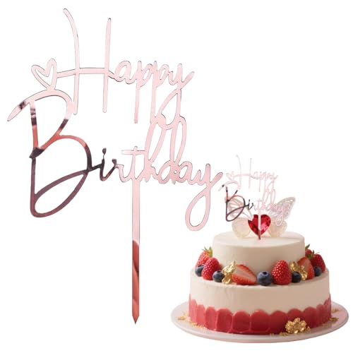 Happy Birthday Cake Topper Geburtstag Acryl Tortendeko Happy Birthday Deko Tortendeko Geburtstag Kuchen Deko Torten Topper Für Mädchen Jungen Frau Mann 10x14,5cm (Roségold) von Tsangbaby
