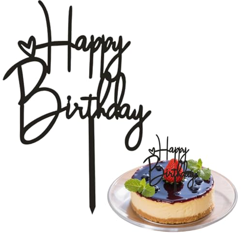 Happy Birthday Cake Topper Geburtstag Acryl Tortendeko Happy Birthday Deko Tortendeko Geburtstag Kuchen Deko Torten Topper Für Mädchen Jungen Frau Mann 10x14,5cm (Schwarz) von Tsangbaby