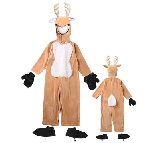 Kinder-Hirsch-Einteiler-Kostüm - Weihnachts-Tier-Cosplay-Kostüme für Kinder | Kostü -Requisiten aus Plüschmaterial für Halloween-Kostümpartys, Bühnenauftritte, Alltagskleidung, Cosplay-Partys Tsuchiya von Tsuchiya