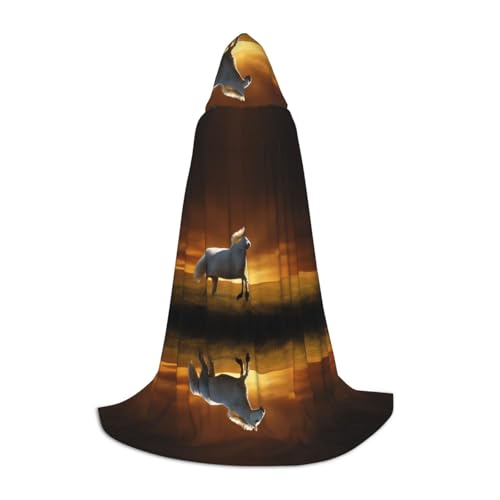 Ttkjshmgc Black Horses Red Glowing Clouds - Print Youth Hooded Cape - Printed Adjustable Cloak For Teens, Halloween Adventures, Parties & Festive Apparel With Easy Wear. von Ttkjshmgc