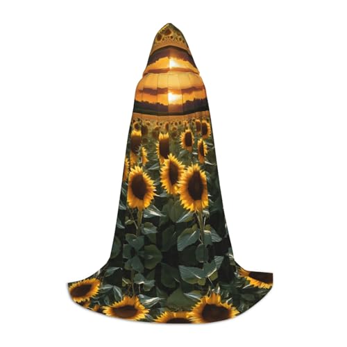 Ttkjshmgc Farm-Sonnenblumen-Umhang mit Kapuze, bedruckt, verstellbar, für Teenager, Halloween-Abenteuer, Partys und festliche Kleidung, einfach zu tragen. von Ttkjshmgc