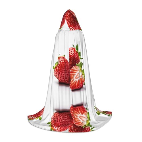 Ttkjshmgc Fresh Strawberry – bedruckter Jugend-Kapuzenumhang – bedruckter, verstellbarer Umhang für Teenager, Halloween-Abenteuer, Partys und festliche Kleidung mit einfachem Tragen. von Ttkjshmgc