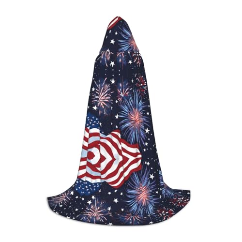 Ttkjshmgc Kapuzenumhang mit Feuerwerk-Flagge, bedruckter, verstellbarer Umhang für Teenager, Halloween-Abenteuer, Partys und festliche Kleidung, einfach zu tragen. von Ttkjshmgc