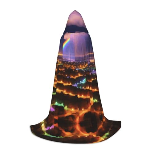 Ttkjshmgc Regenbögen und Lichter – bedruckter Jugend-Kapuzenumhang – bedruckter, verstellbarer Umhang für Teenager, Halloween-Abenteuer, Partys und festliche Kleidung, einfach zu tragen. von Ttkjshmgc
