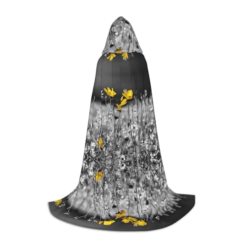 Ttkjshmgc Schwarz-weiße Sonnenblumen-bedruckter Jugend-Kapuzenumhang – bedruckter, verstellbarer Umhang für Teenager, Halloween-Abenteuer, Partys und festliche Kleidung, einfach zu tragen. von Ttkjshmgc