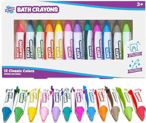 Tub Works® Bath Crayons Badespielzeug, 12er-Packung | Ungiftige, abwaschbare Bademalstifte für Kleinkinder | Malt klar auf nassen & trockenen Wannenwänden | Sechseck-Griff-Badewannenmalstifte von Tub Works