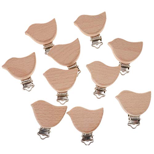 Tubayia 10 Stück Holz Schnullerclips Schnuller Clip Halter für Baby Neugeborene Säugling (Vogel) von Tubayia