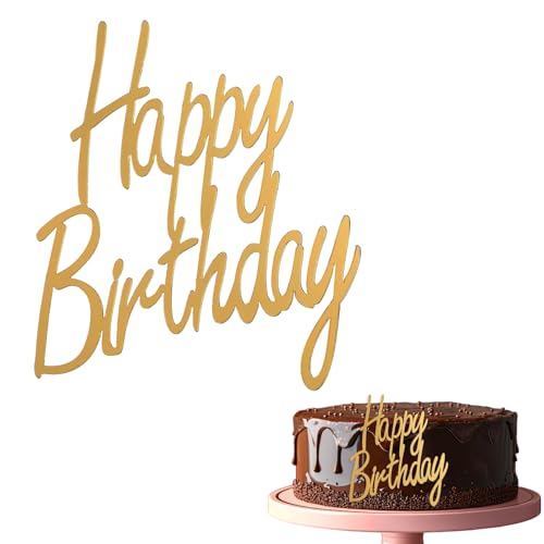 Tucnoeu 2 Stück Happy Birthday Tortendeko Gold Acryl Happy Birthday Cake Topper Geburtstag Kuchen Dekoration Spiegel Tortendeko Gold für Party Kuchen Desserts von Tucnoeu