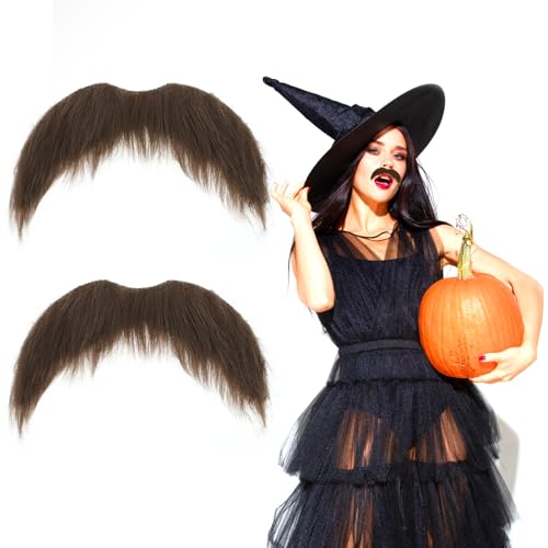 Tucnoeu 2 Stück Schnurrbart zum Ankleben Fake bart Schnurrbart für Cosplay Kostüme und Halloween Partys (Braun) von Tucnoeu
