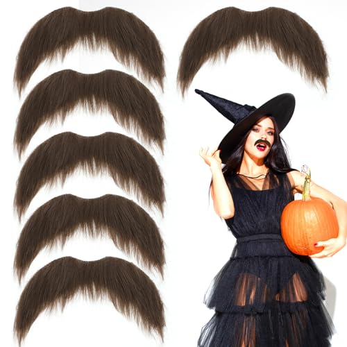 Tucnoeu 6 Stück Schnurrbart zum Ankleben Fake bart Schnurrbart für Cosplay Kostüme und Halloween Partys (Braun) von Tucnoeu