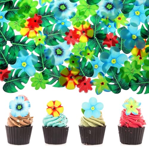 Tucnoeu 88 Stück Dschungel Essbare Blumen für Cupcake Topper, Tortendeko Blumen, Tortendeko Blätter Essbar für Kuchen und Cupcakes von Tucnoeu