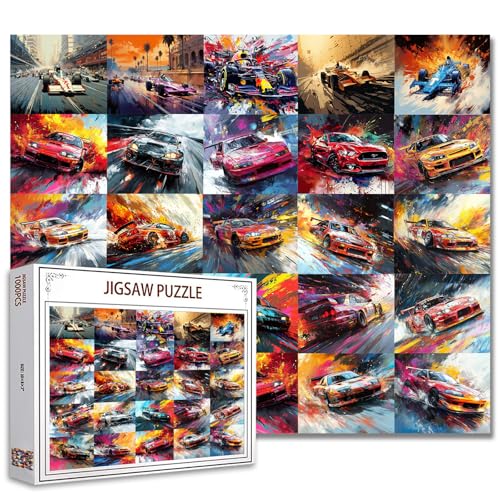 1000 Stück Jigsaw Puzzles Spiel Luxus Sportwagen für Erwachsene Kind Bunte Graffiti F1 Racing Car Puzzles Formula Puzzle One für Home Wall Decor DIY Kunst 27 x 20 Zoll perfekt für Game Nights von Tucocoo