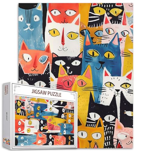 1000 Stück Jigsaw Puzzles für Erwachsene Abstrakte Katze Familie Malerei Jigsaw Puzzle Graffititier 1000 Stück Puzzlespiel Seifenblasen Wildtiere DIY Craft Puzzle Kunst Zimmer Wanddekoration Boho von Tucocoo