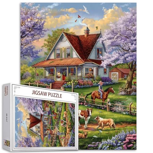 1000 Stück Jigsaw Puzzles für Erwachsene Bauernhof Tier Malerei Jigsaw Puzzle Pferd Vieh Hund 1000 Stück Puzzles Spiel Seifenblasen West Cowboy DIY Craft Puzzle Kunst Home Decor Garten Blumen Geschenk von Tucocoo
