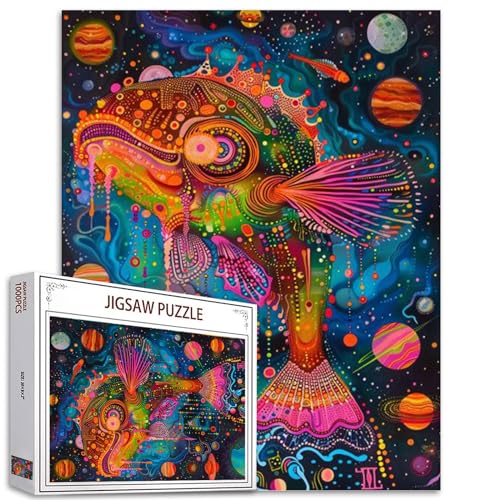 1000 Stück Jigsaw Puzzles für Erwachsene Graffitic Fish Painting Jigsaw Puzzle Planets World 1000 Pieces Puzzles Game Bubbles Abstract Undersea DIY Craft Puzzle Art Room Wall Decor Boho Gift(Colorful) von Tucocoo