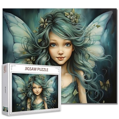 1000 Stück Jigsaw Puzzles für Erwachsene Kleines Mädchen Engel Malerei Jigsaw Puzzle Blaue Flügel Puzzles für anspruchsvolle Familie Aktivität Spiel Mädchen Blumen Kunst DIY Puzzle Wanddekoration von Tucocoo