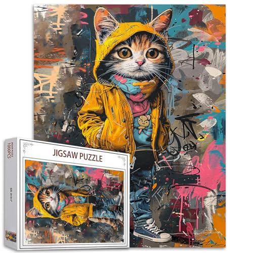 Tucocoo 1000-teiliges Puzzle für Erwachsene: Gelbes Kätzchen - Modernes Graffiti-Katze Puzzle, Familien-Spielzeug, kreative bunte Tier-Thema von Tucocoo