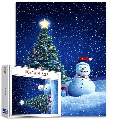 1000 Stück Puzzle Xmas Snowman für Erwachsene - Weihnachtsbaum, Night Snowing, Bunte DIY für Home Decoration - Geschenke, Familie, Perfekt für Spielabende - 27 x 20 Zoll von Tucocoo