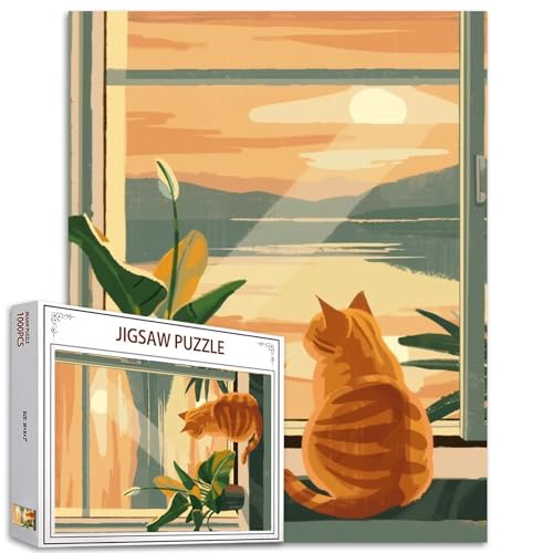 1000 Stück Puzzles für Erwachsene Aniaml Cute Cat Painting Jigsaw Puzzle Window Landscape 1000 Pieces Puzzles Game Bubbles Tropical Plants DIY Craft Puzzle Art Room Wall Decor Boho Gift(Colorful) von Tucocoo